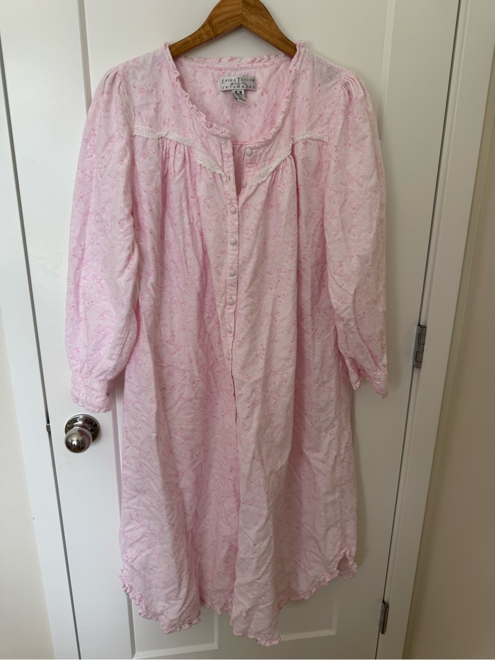 Erika Taylor Vintage 100% Cotton Pink Floral Button-Front Nightgown